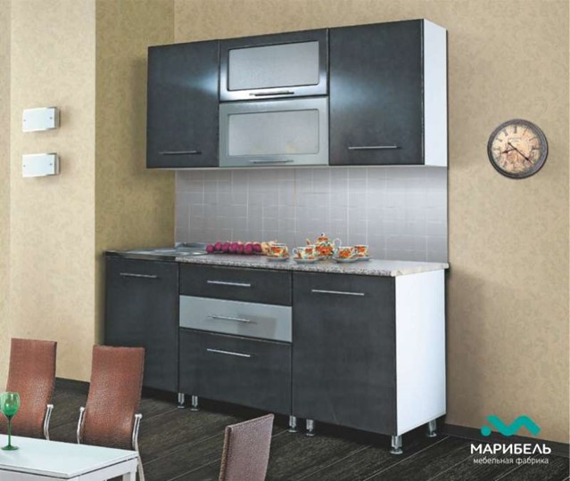 Модульный кухонный гарнитур Мыло 224 2000х718, цвет Черный/Белый металлик в Симферополе - изображение 2