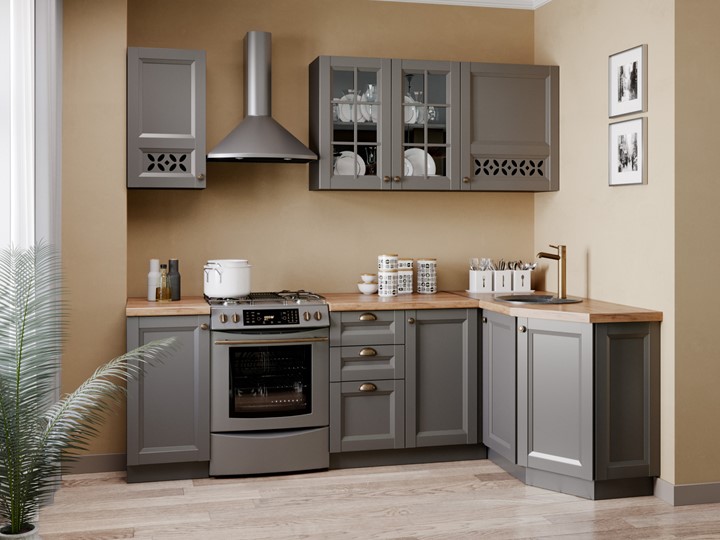 Модульный кухонный гарнитур угловой Амели-3 2400, Чёрный/Оникс серый в Симферополе - изображение