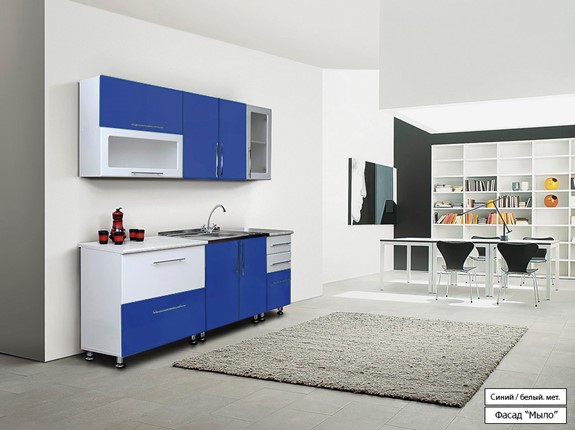Модульная кухня Мыло 224 2000х718, цвет Синий/Белый металлик в Симферополе - изображение