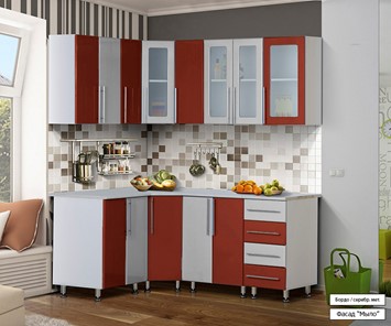 Угловая кухня Мыло 224 1800х1400, цвет Бордо/Серебристый металлик в Симферополе