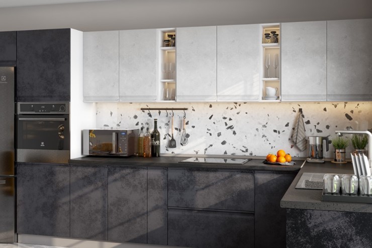 Кухонный угловой гарнитур Вельвет, бетон графит/бетон снежный в Симферополе - изображение 2