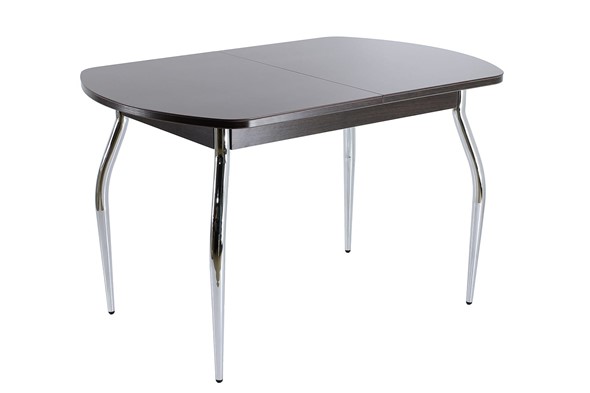 Кухонный стол раскладной ПГ-07 СТ1 венге/черное стекло/хром фигурные в Симферополе - изображение