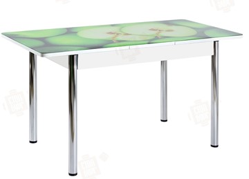 Кухонный раздвижной стол Айсберг-02 СТФ, белое лдсп/зеленые яблоки/ноги хром прямые в Симферополе