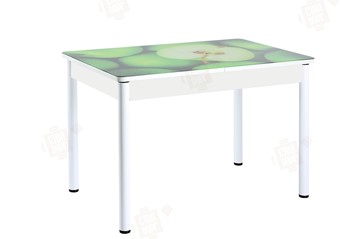 Кухонный стол раздвижной Айсберг-02 СТФ, белое лдсп/зеленые яблоки/ноги крашеные в Симферополе