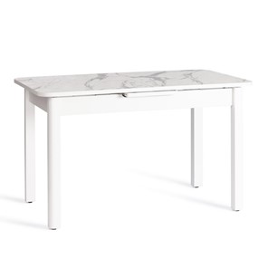 Кухонный раздвижной стол ALIGERY ЛДСП/HPL/опора-массив березы, 130х75+30х75, Мрамор светлый/белый арт.20606 в Симферополе