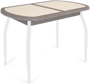Кухонный стол раздвижной Будапешт-мини ПЛ (ноги белые, плитка бежевая/серый камень) в Симферополе