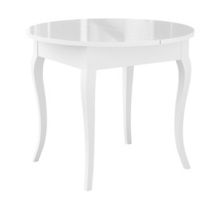 Кухонный стол раздвижной Dikline MR100 Белый/стекло белое глянец/ножки MC белые в Симферополе - предосмотр