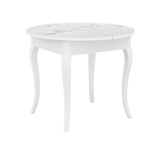 Кухонный стол раскладной Dikline MR100 Белый/стекло белое мрамор сатин/ножки MC белые в Симферополе