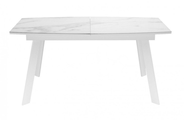 Обеденный раздвижной стол Dikline XLS160 мрамор белый глянец/ножки белые в Симферополе - изображение 1