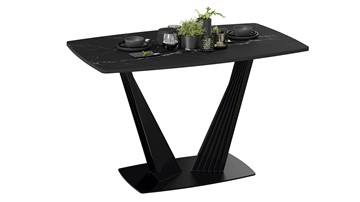 Кухонный стол раздвижной Фабио тип 1 (Черный муар, Стекло матовое черный мрамор) в Симферополе