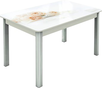 Кухонный стол раскладной Гамбург исп.2 ноги метал. крашеные №23, Фотопечать (Цветы №32) в Симферополе