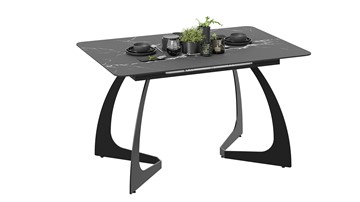 Кухонный раскладной стол Конкорд Тип 2 (Черный муар/Стекло матовое черный мрамор) в Симферополе - предосмотр