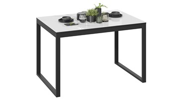 Кухонный раздвижной стол Маркус Тип 1 (Черный муар, Стекло белый мрамор) в Симферополе