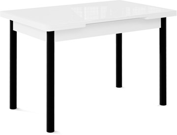 Кухонный стол раскладной Милан-1 EVO, ноги металлические черные, стекло белое/серый в Симферополе