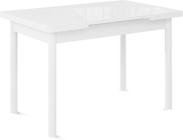 Кухонный стол раздвижной Милан-мини EVO (ноги металлические белые, стекло белое/белый) в Симферополе
