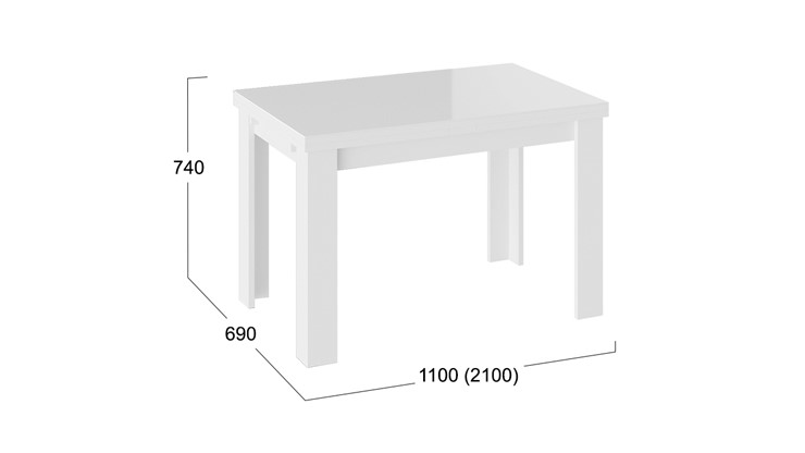 Кухонный стол раскладной Норман тип 1, цвет Белый/Стекло белый глянец в Симферополе - изображение 2