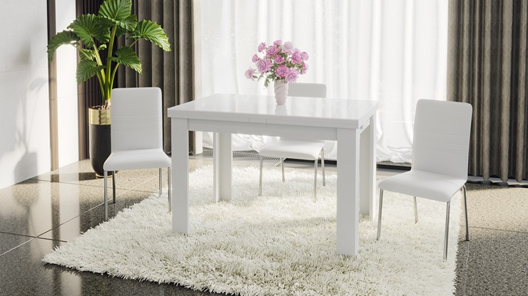 Кухонный стол раскладной Норман тип 1, цвет Белый/Стекло белый глянец в Симферополе - изображение 4