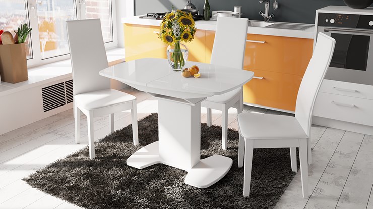Кухонный стол раскладной Портофино (СМ(ТД)-105.02.11(1)), цвет Белый глянец/Стекло белое в Симферополе - изображение 2