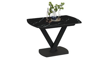Кухонный стол раздвижной Салерно тип 1 (Черный муар/Стекло черный мрамор) в Симферополе