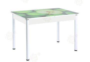 Кухонный раскладной стол Айсберг-01 СТФ, белый/фотопечать зеленые яблоки/ноги крашеные в Симферополе