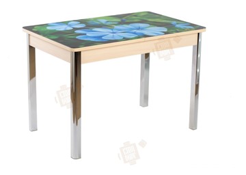 Кухонный раздвижной стол Айсберг-01 СТФ, дуб/фотопечать фиалка/ноги хром квадратные в Симферополе