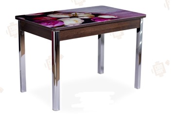 Кухонный стол раскладной Айсберг-01 СТФ, венге/фотопечать пионы/ноги хром квадратные в Симферополе
