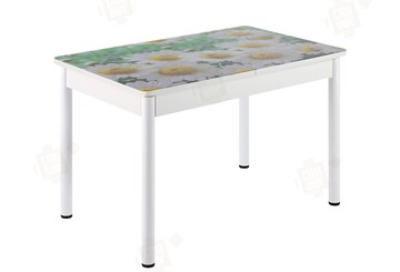 Кухонный стол раскладной Айсберг-01 СТФ, дуб/фотопечать ромашки/ноги крашеные в Симферополе