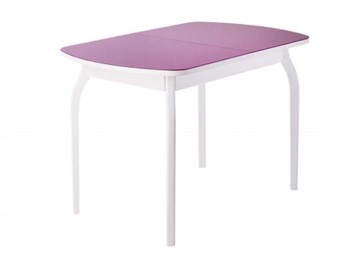 Кухонный стол раскладной ПГ-мини, матовое фиолетовое стекло, ноги гнутые массив белый в Симферополе