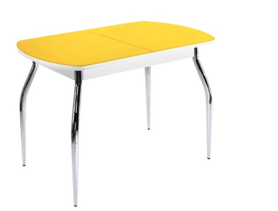 Стол на кухню ПГ-06 СТ2, белое/желтое стекло/35 хром гнутые металл в Симферополе - изображение