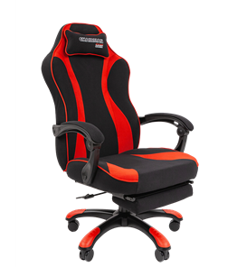 Кресло игровое CHAIRMAN GAME 35 с выдвижной подставкой для ног Ткань  черная / Ткань красная в Симферополе