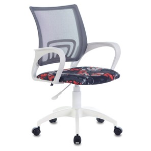 Офисное кресло Brabix Fly MG-396W (с подлокотниками, пластик белый, сетка, серое с рисунком "Graffity") 532404 в Симферополе