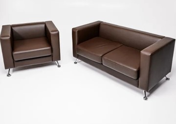 Комплект мебели Альбиони коричневый кожзам  диван 2Д + кресло в Симферополе