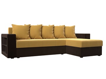 Угловой раскладной диван Дубай Лайт, Желтый/Коричневый (микровельвет) в Симферополе