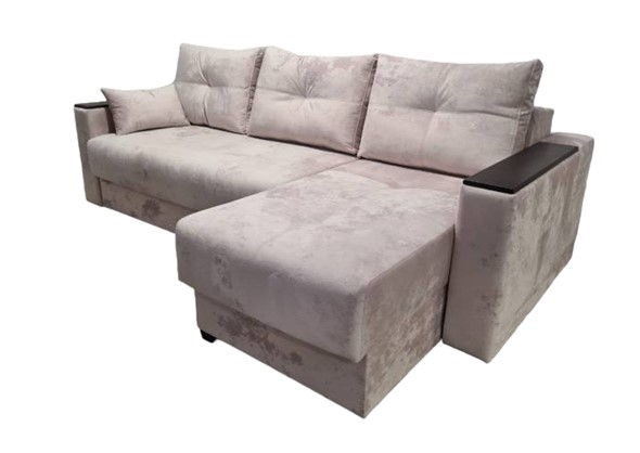 Угловой диван Комфорт 3 НПБ подлокотники МДФ, с оттоманкой в Симферополе - изображение