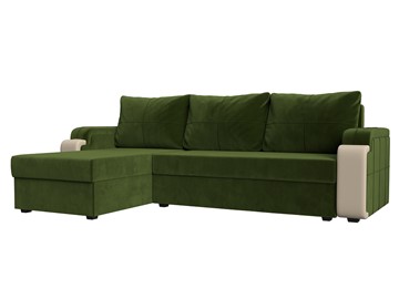 Угловой диван с оттоманкой Николь лайт, Зеленый/Бежевый (микровельвет/экокожа) в Симферополе