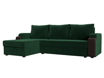 Угловой раскладной диван Николь лайт, Зеленый/Коричневый (велюр/экокожа) в Симферополе