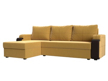 Угловой раскладной диван Николь лайт, Желтый/Коричневый (микровельвет/экокожа) в Симферополе