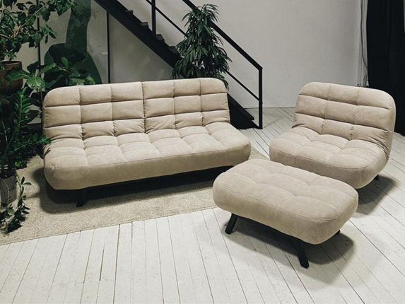 Комплект мебели Абри цвет бежевый диван + кресло +пуф пора металл в Симферополе - изображение
