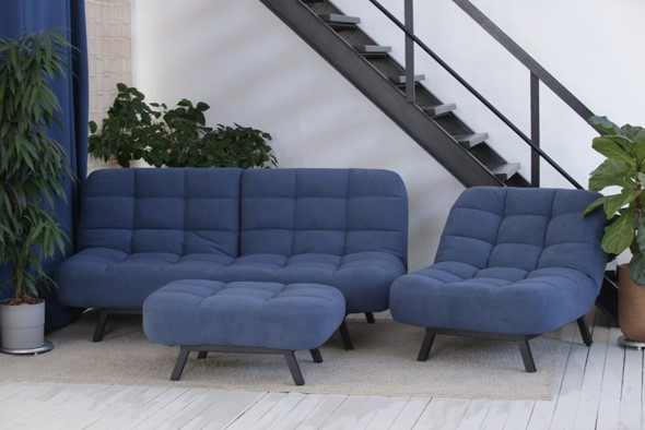 Комплект мебели Абри цвет синий диван+ кресло +пуф пора металл в Симферополе - изображение