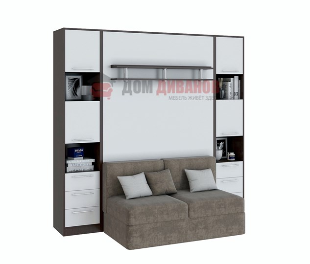Кровать-шкаф с диваном Бела 1, с полкой ножкой, 1200х2000, венге/белый в Симферополе - изображение 1