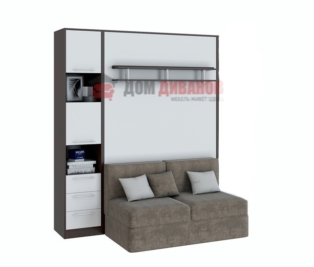 Кровать-шкаф с диваном Бела 1, с полкой ножкой с 1 пеналом, 1600х2000, венге/белый в Симферополе - изображение 1