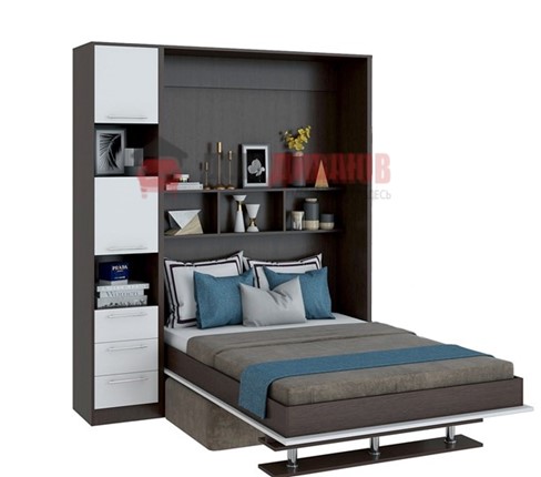 Кровать-шкаф с диваном Бела 1, с полкой ножкой с 1 пеналом, 1600х2000, венге/белый в Симферополе - изображение