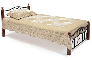 Кровать односпальная AT-808 дерево гевея/металл, 90*200 см (Single bed), красный дуб/черный в Симферополе