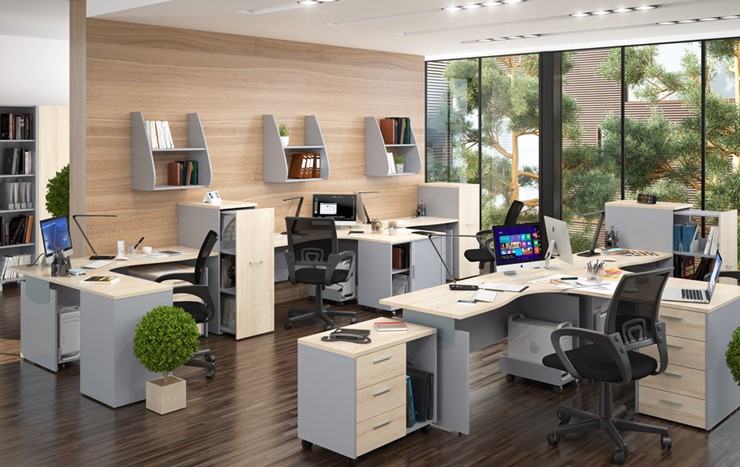 Офисный комплект мебели OFFIX-NEW для 4 сотрудников с двумя шкафами в Симферополе - изображение 1