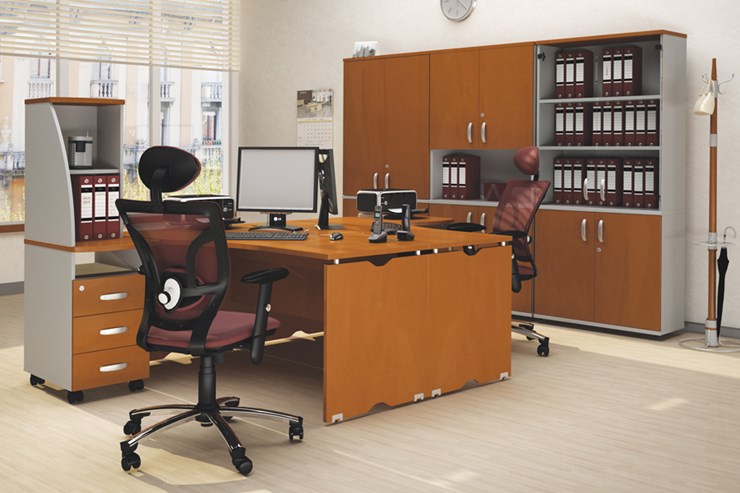 Офисный набор мебели Милан для 2 сотрудников с тумбочками и большим шкафом в Симферополе - изображение
