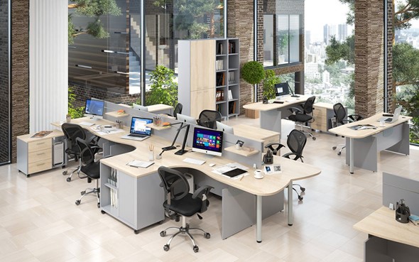 Офисный комплект мебели OFFIX-NEW для 4 сотрудников с двумя шкафами в Симферополе - изображение