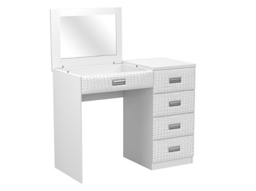 Столик косметический Como/Veda, с зеркалом, 4 ящика, правый, ЛДСП белый/Экокожа кайман белый в Симферополе