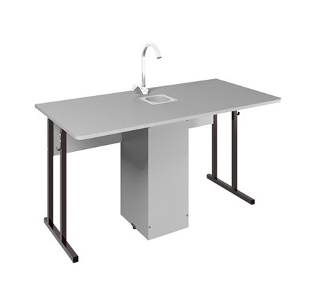 Детский стол 2-местный для кабинета химии Стандарт 5, Пластик Серый/Коричневый в Симферополе - изображение
