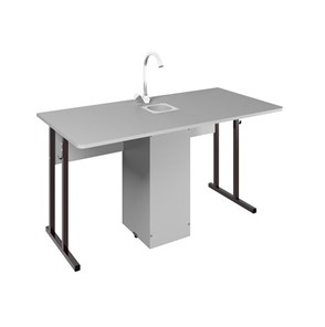 Детский стол 2-местный для кабинета химии Стандарт 6, Пластик Серый/Коричневый в Симферополе