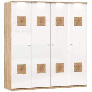 Шкаф 4х-дверный Фиджи с декоративными накладками, Дуб золотой/Белый в Симферополе